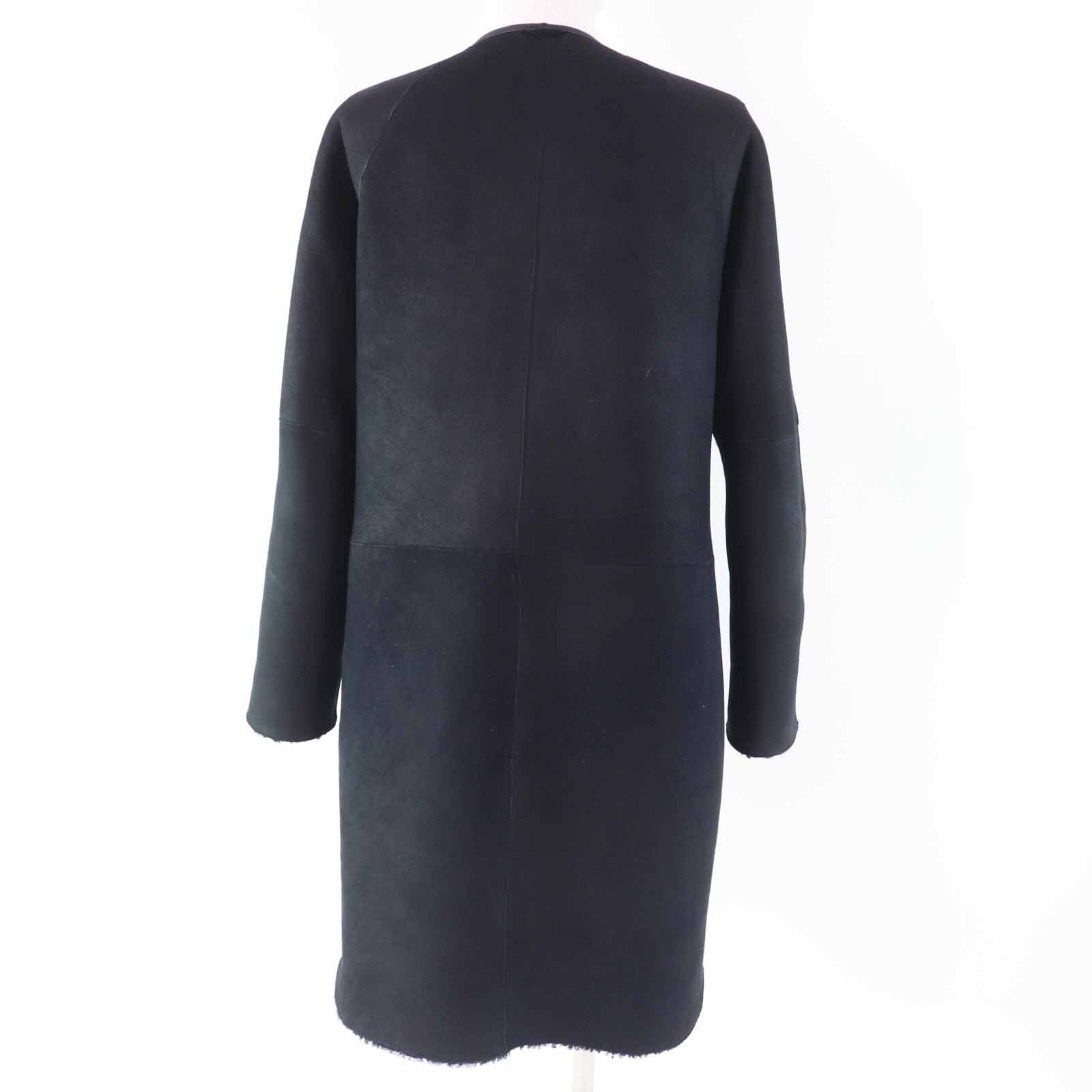 良品◎INES＆MARECHAL イネス＆マーシャル リバーシブル 比翼 ノーカラー ロング丈 ムートンコート ブラック 34 フランス製 正規品 レディース 良品◎INES＆MARECHAL イネス＆マーシャル リバーシブル 比翼 ノー