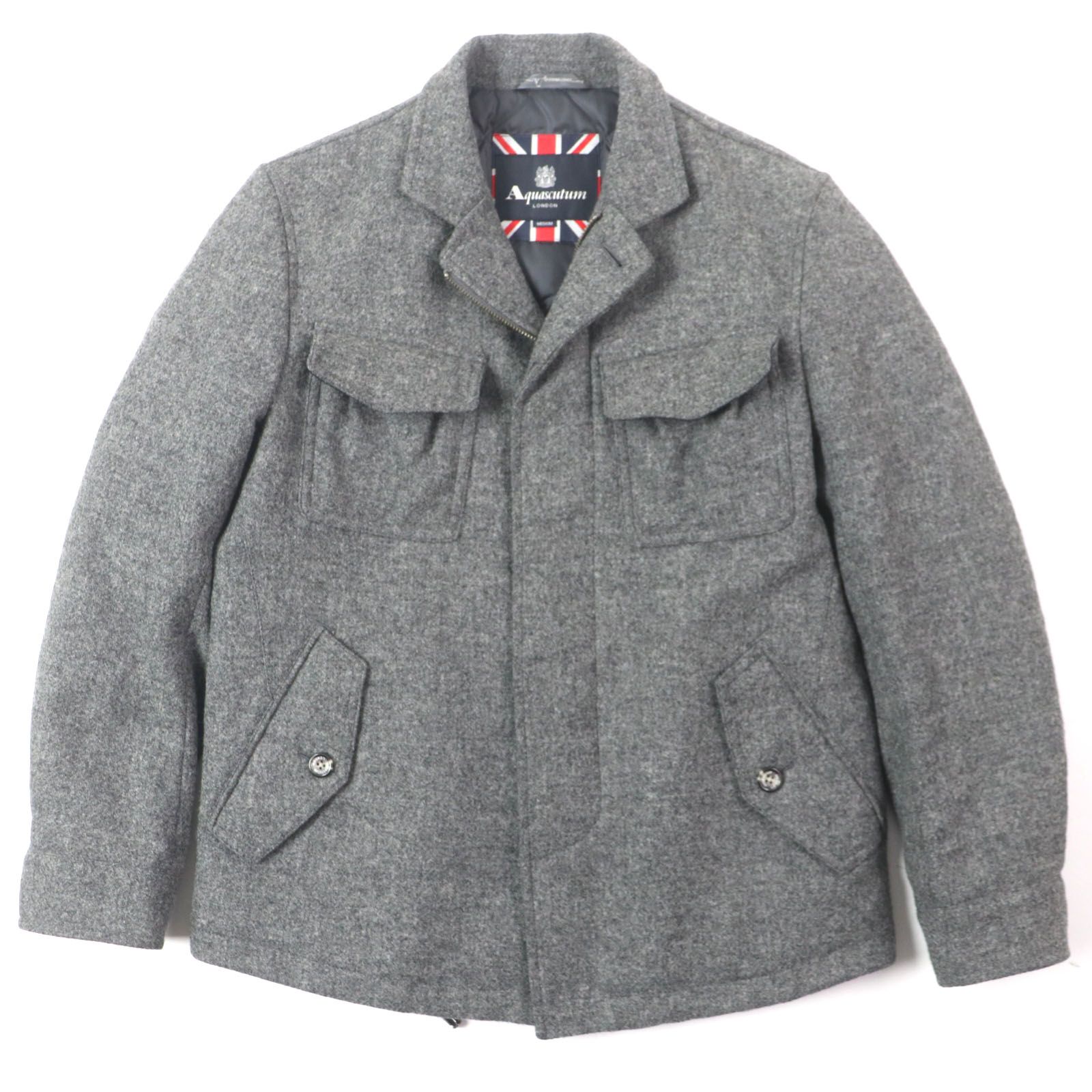 極美品▽Aquascutum アクアスキュータム ウール100% ツイード ロゴ入り 