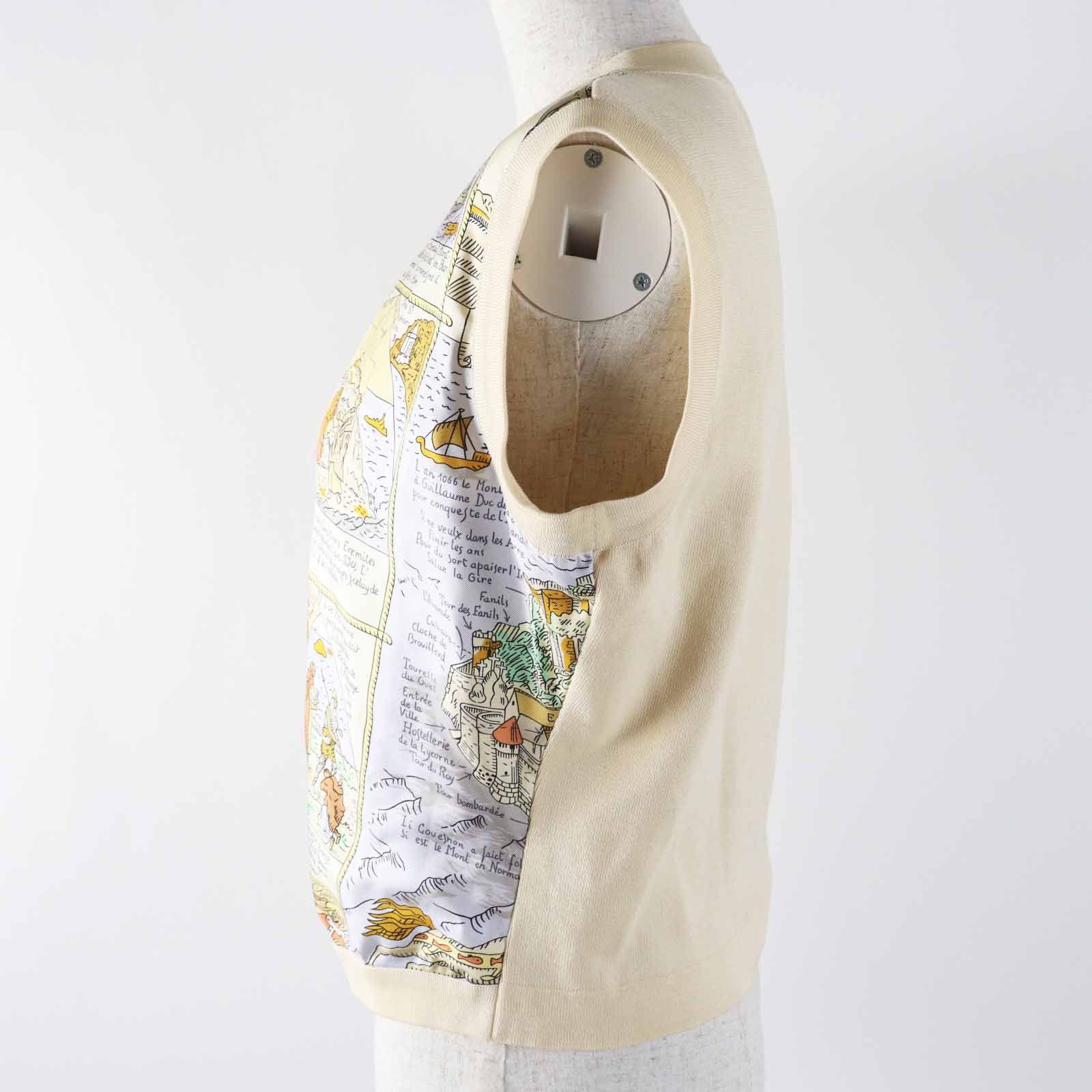 極美品◎HERMES エルメス ヴィンテージ MONT SAINCT MICHEL モンサンミッシェル シルク コットン 希少 ベスト マルチ ベージュ系 46 フランス製 正規品 レディース 極美品◎HERMES エルメス ヴィンテージ MONT SAINCT MICHEL モンサン