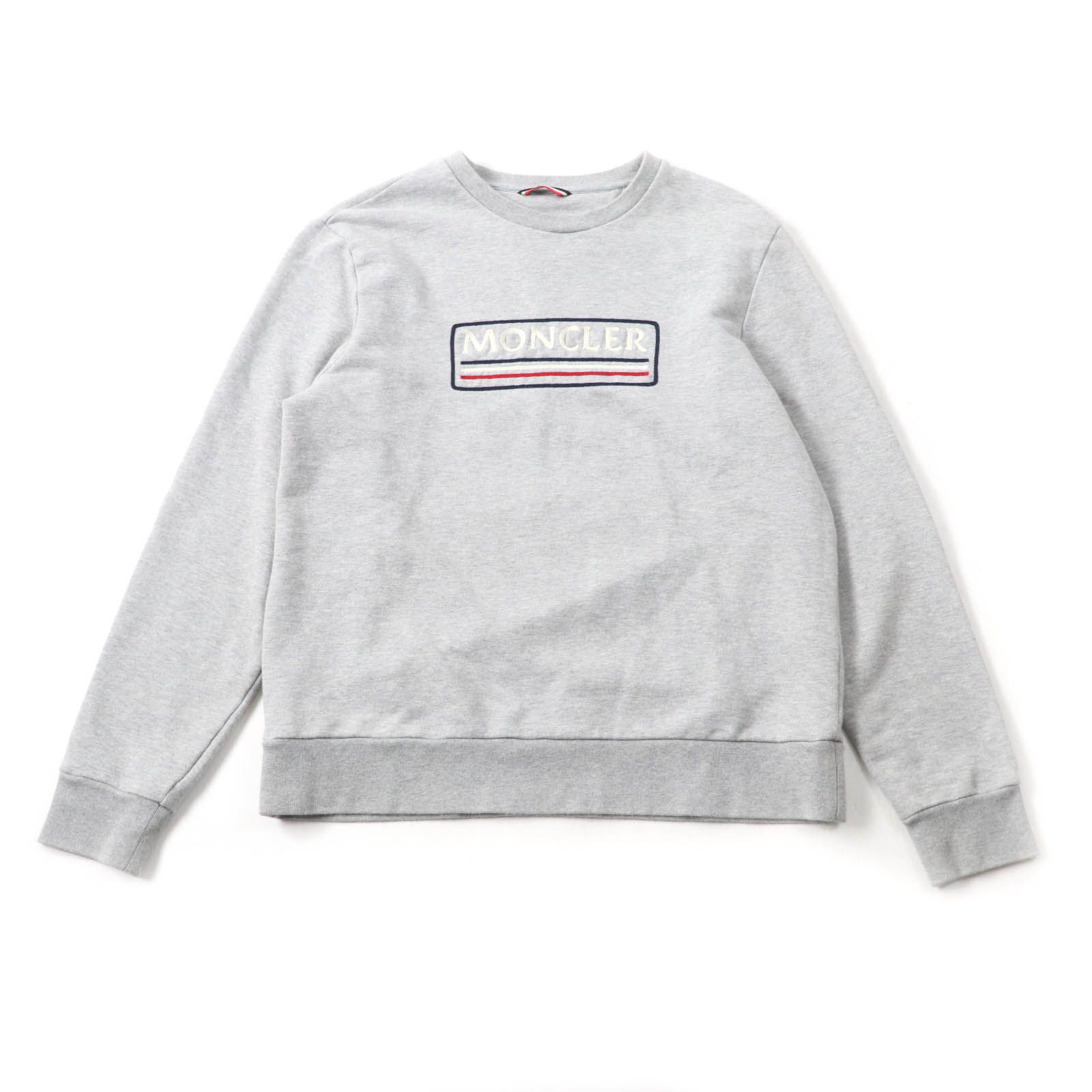 MONCLER グレー ロゴ刺繍 クルーネック 美品☆MONCLER モンクレール コットン100% ロゴ刺繍入り クルーネック