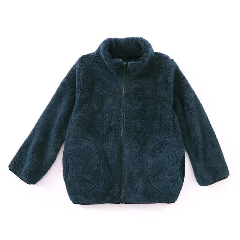 [Ｋａｙｉｙａｓｕ] ボア ジャケット キッズ フリース 女の子 男の子 アウター コート ジュニア ボーイズ もこもこ ガールズ 子供 春 秋 冬 通学 通園 100-180 親子服 (100, ネイビー) 1