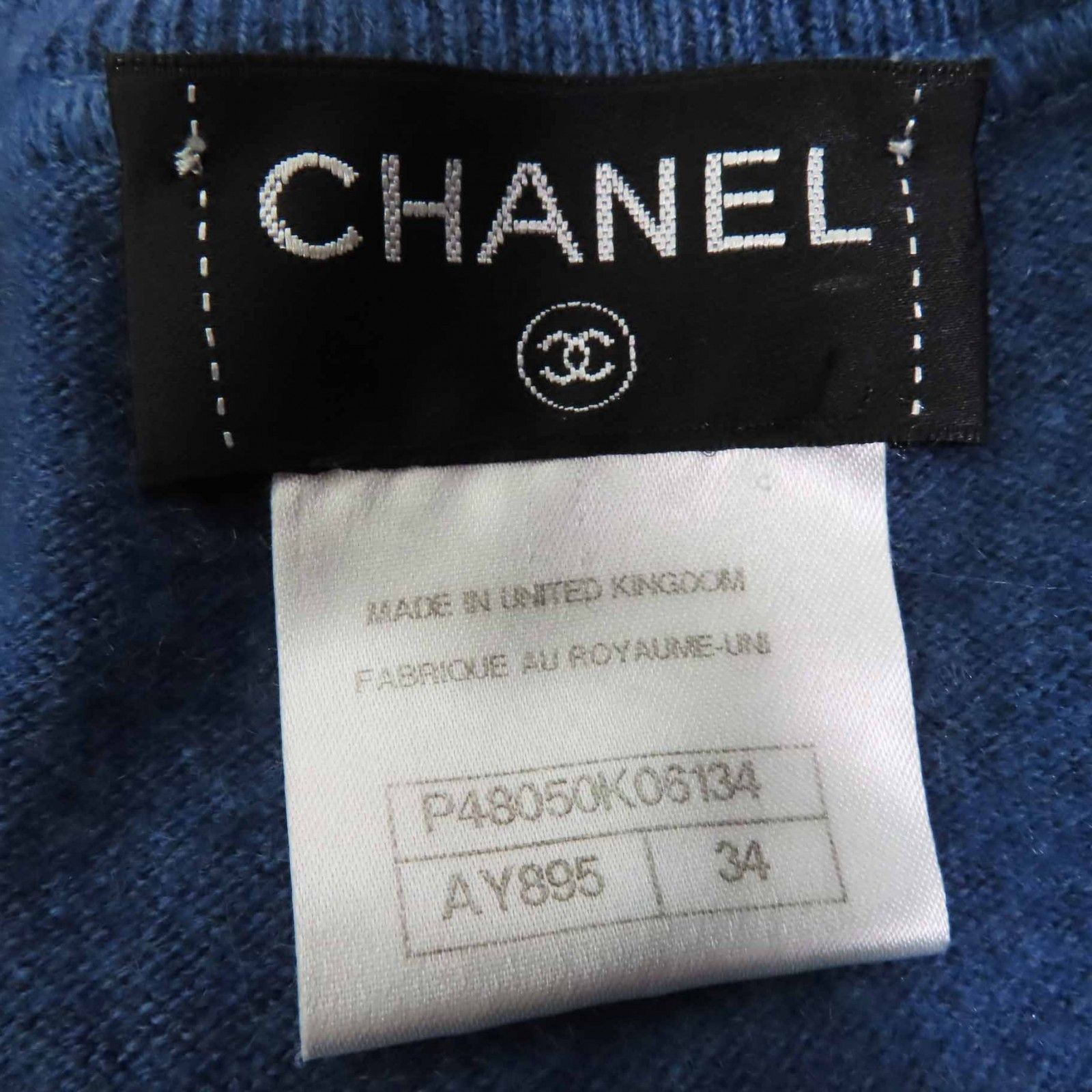 美品◎CHANEL シャネル P48050 カシミヤ100％ 裾ココマークモチーフ付き 長袖 ニット プルオーバー ブルー 34 UK製 正規品 レディース 美品◎CHANEL シャネル P48050 カシミヤ100％ 裾ココマークモチーフ