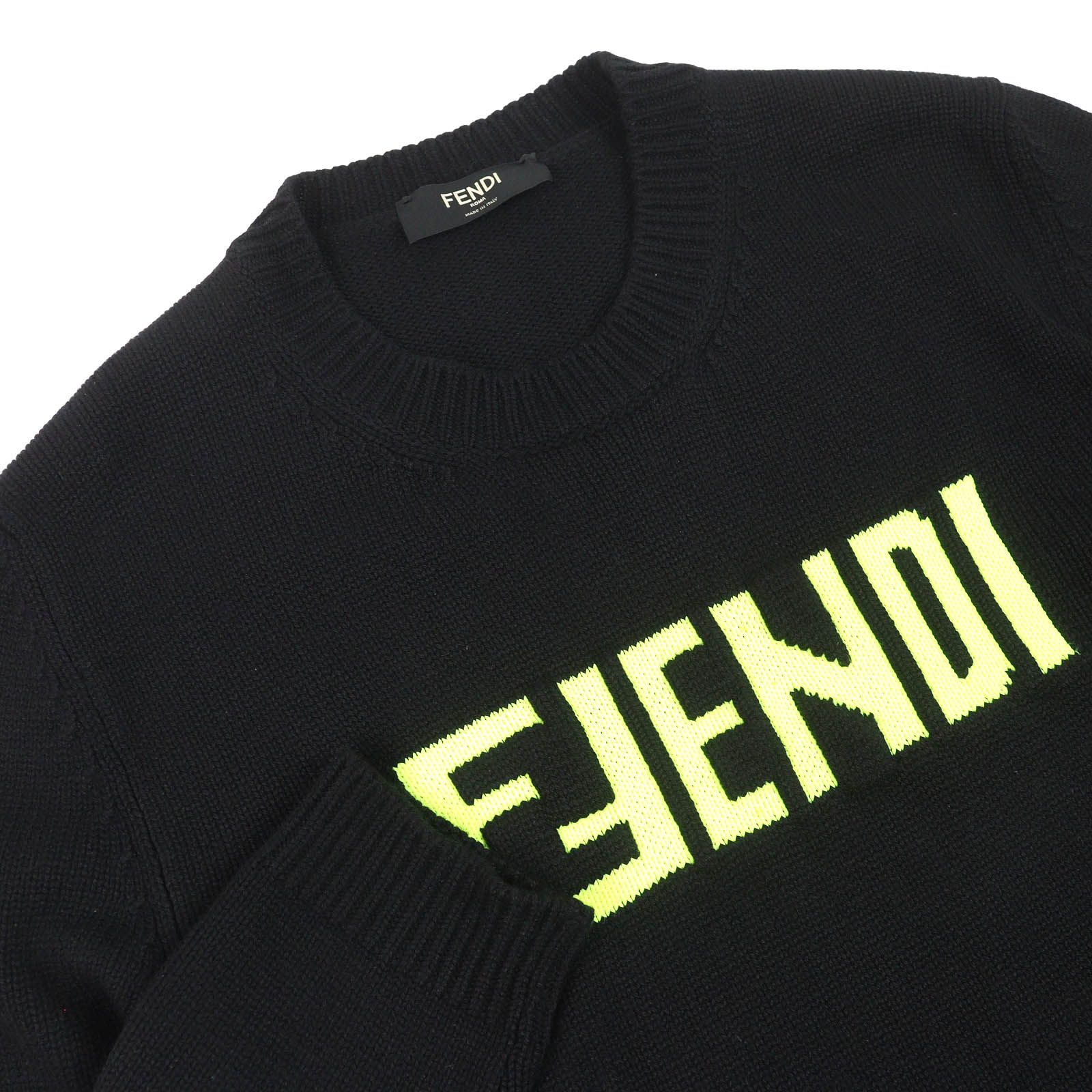 美品△FENDI フェンディ FZZ469 カシミヤ100％ フロントロゴ クルー 