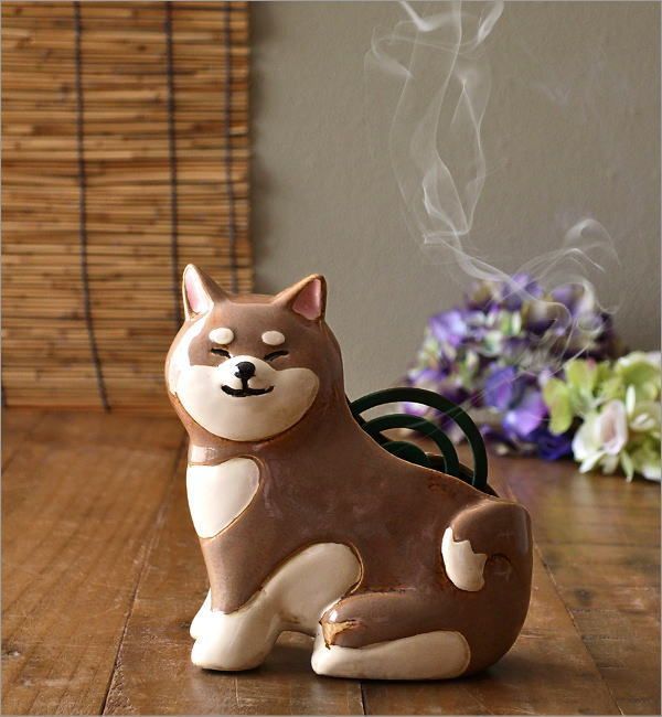 蚊取り線香入れ 陶器 柴犬 置物 おしゃれ かわいい 縦型 蚊取り線香