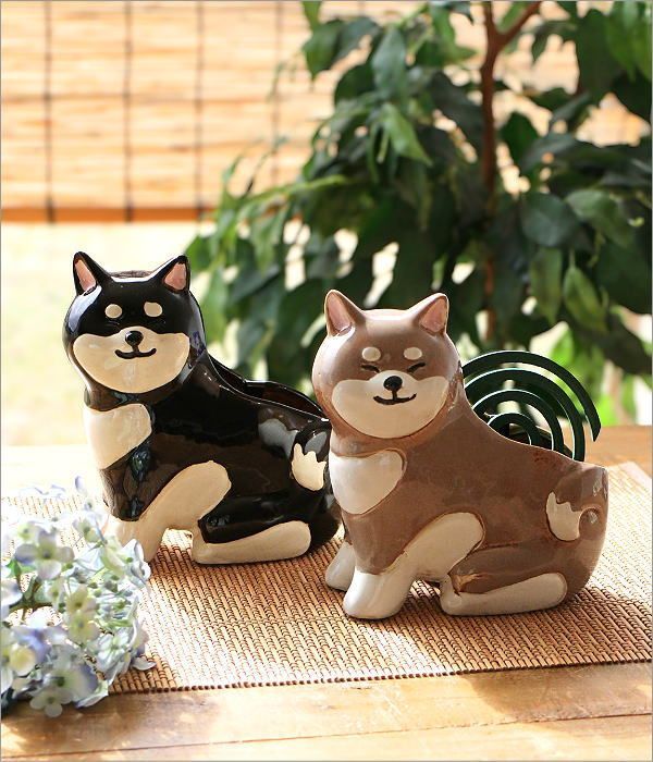 蚊取り線香入れ 陶器 柴犬 置物 おしゃれ かわいい 縦型 蚊取り線香