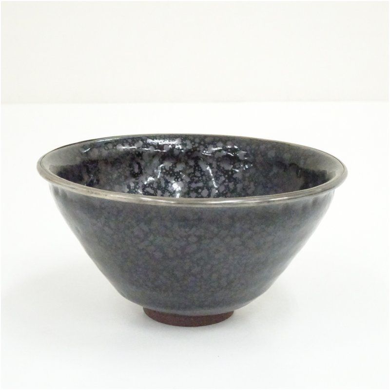 京塗師市川準斎糸目紹鴎棚組立式共箱附き [B28499] T 京焼 油滴天目茶碗 桶谷定一 京焼茶陶の第一人者 共箱 覆輪 美品状態
