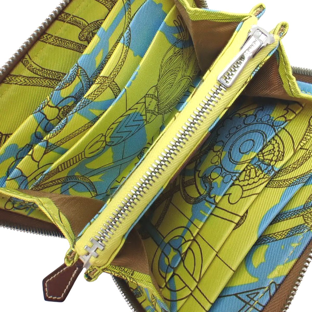 HERMES(エルメス) アザップコンパクト シルクイン ゴールド/ジョーヌシトロン ブラウン茶 イエロー黄 ヴォーエプソン シルク パラジウム金具 シルバー金具 Z刻印 コンパクトウォレット ミニ財布 ジップアラウンド ラウンドファスナー 小物 レディース 40802166429【中古】【アラモード】 エルメス アザップ シルクイン コンパクト ゴールド/ ジョーヌシトロン