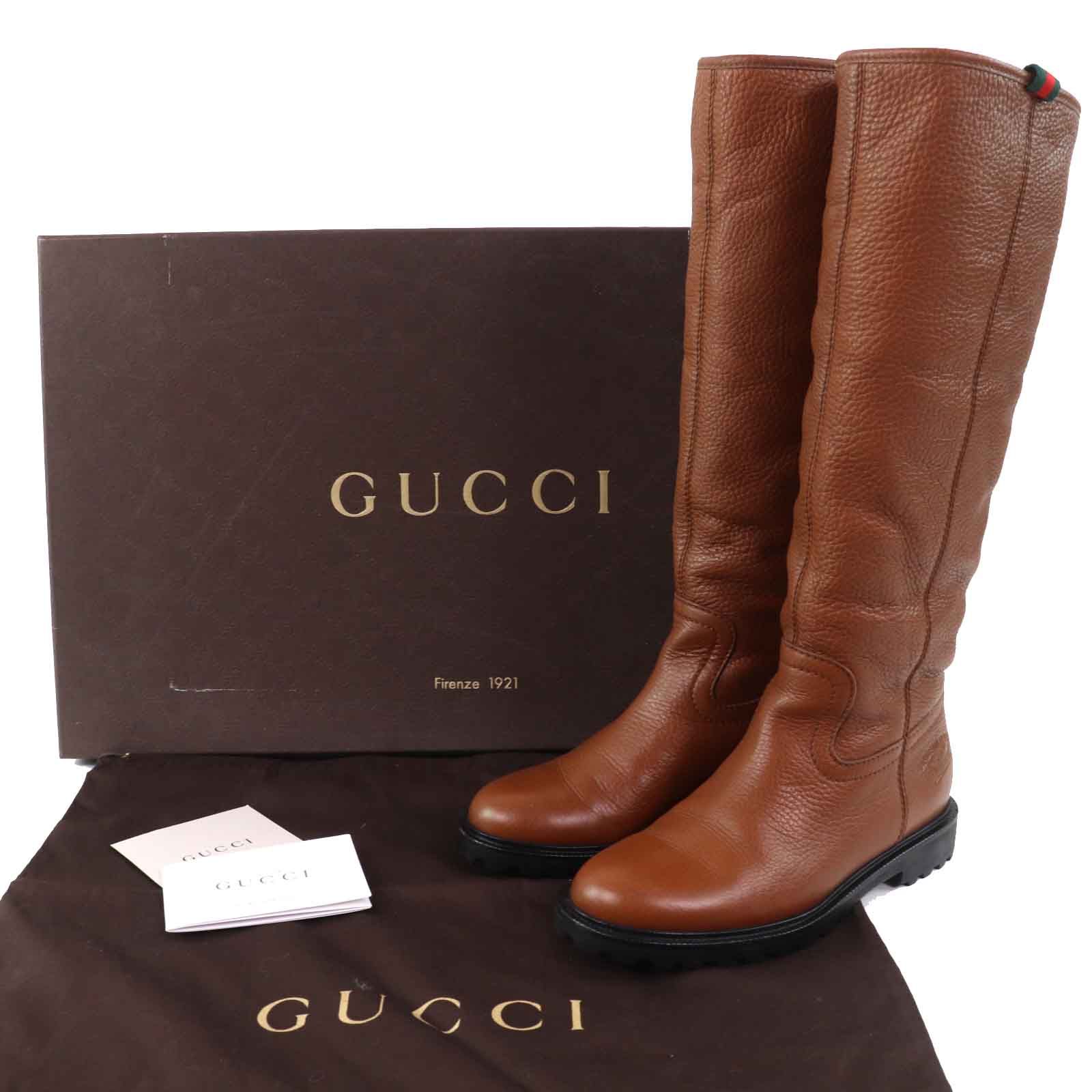 極美品△GUCCI グッチ ロゴ型押し シェリーライン 内側ファー ラウンド 