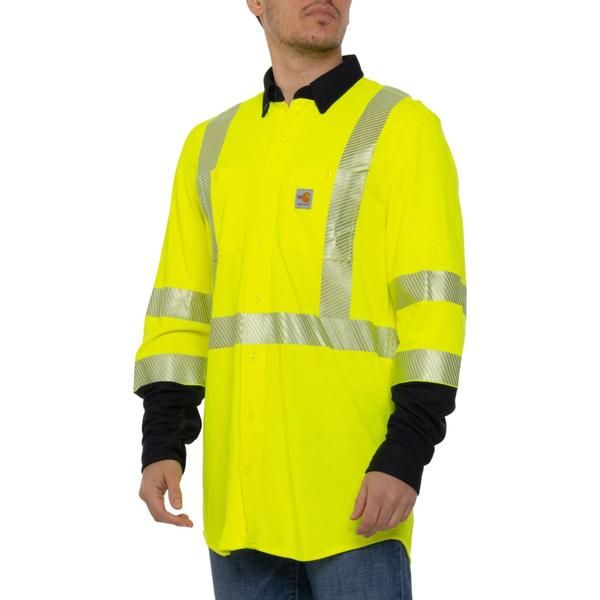 カーハート メンズ トップス シャツ Carhartt 102843 FlameResistant HighVisibility Force Hybrid Shirt Class 3 Long Sleeve Brite Lime ライム