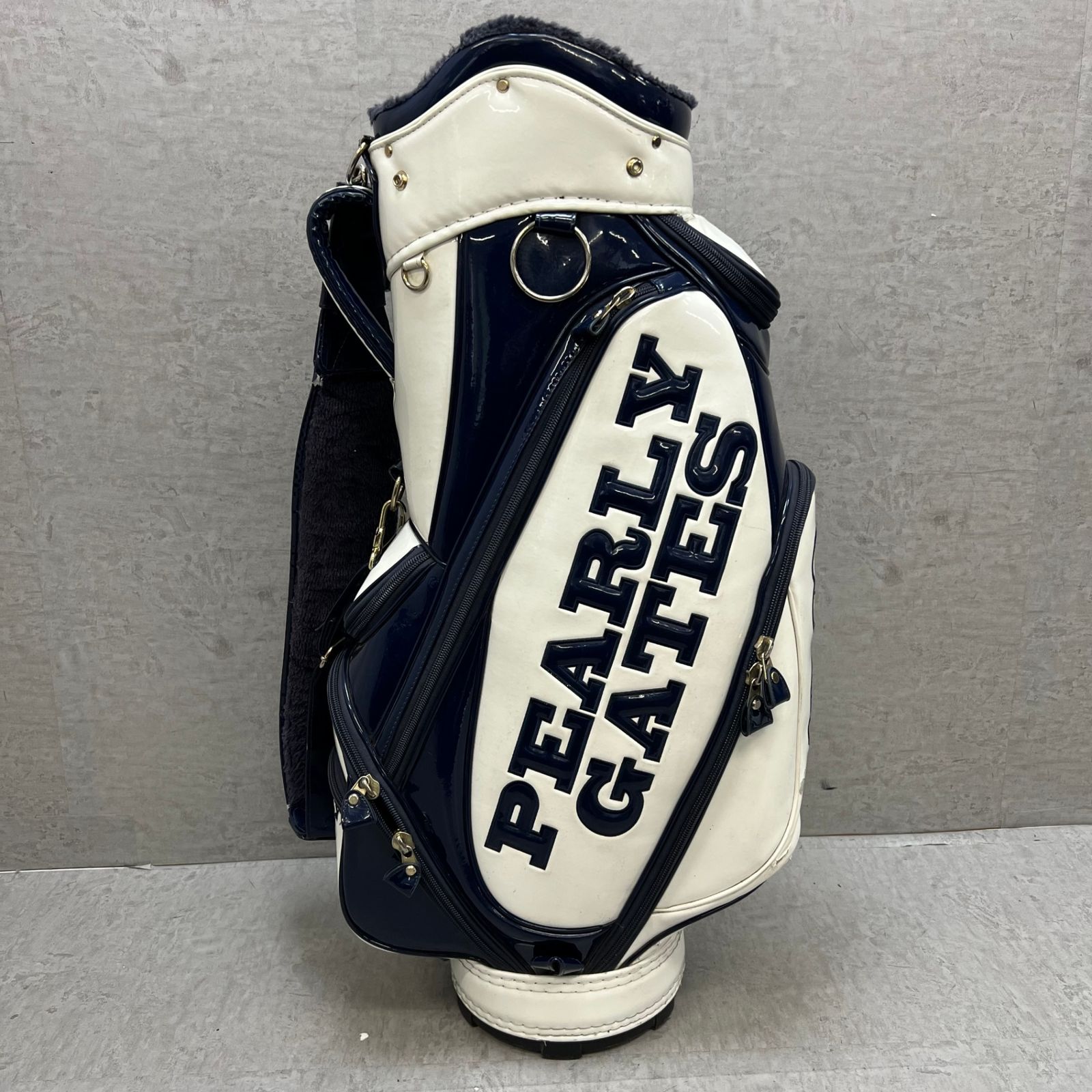  パーリーゲイツ ゴルフ用 キャディバッグ 約9.5型 エナメル ホワイト ネイビー 白 紺 PEARLY GATES ゴルフウェア ゴルフバッグ キャディバッグ ゴルフ