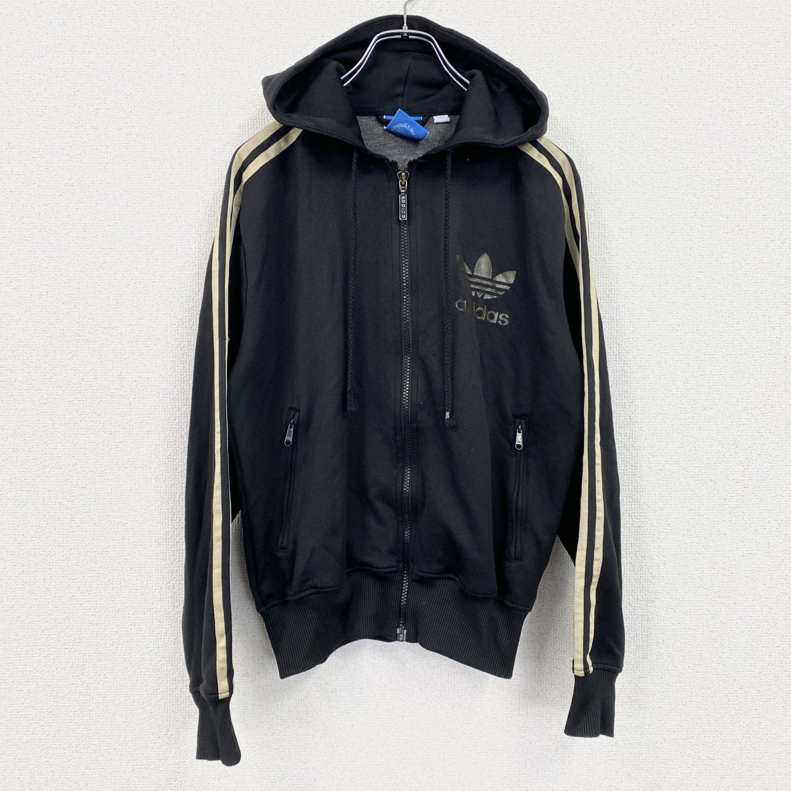 古着 used adidas アディダス 長袖ジャージパーカー デカロゴ 黒 