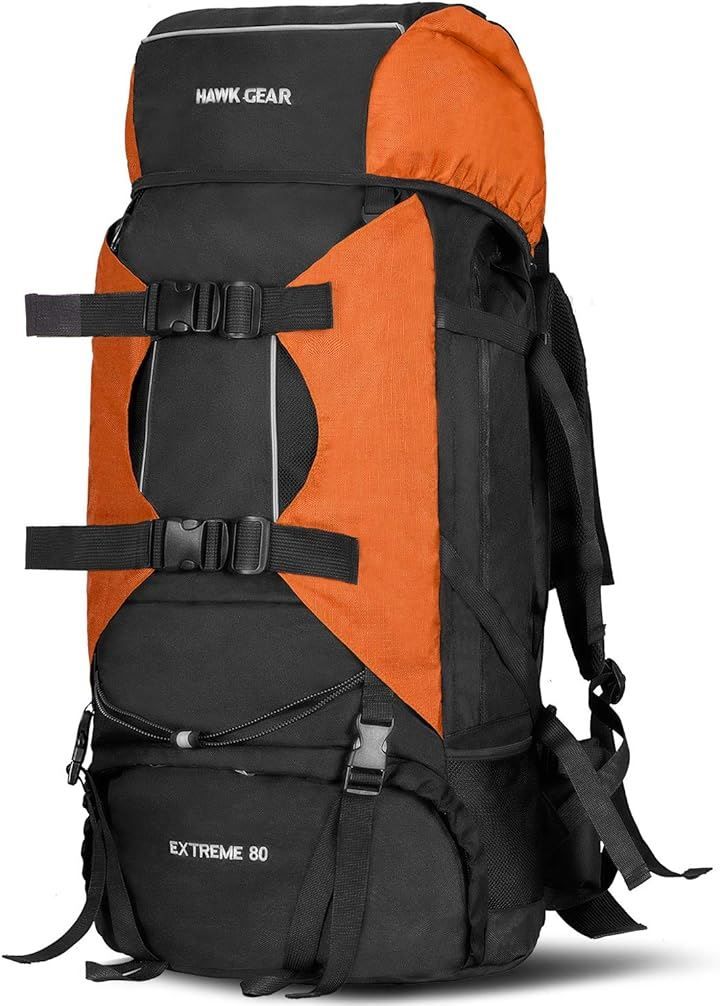 HAWKGEAR World Sports Online Hawk Gear Backpack 80L Large Capacity Waterproof Outdoor Disaster Prevention Disaster Mountaineering Trip (Orange, Free Size)