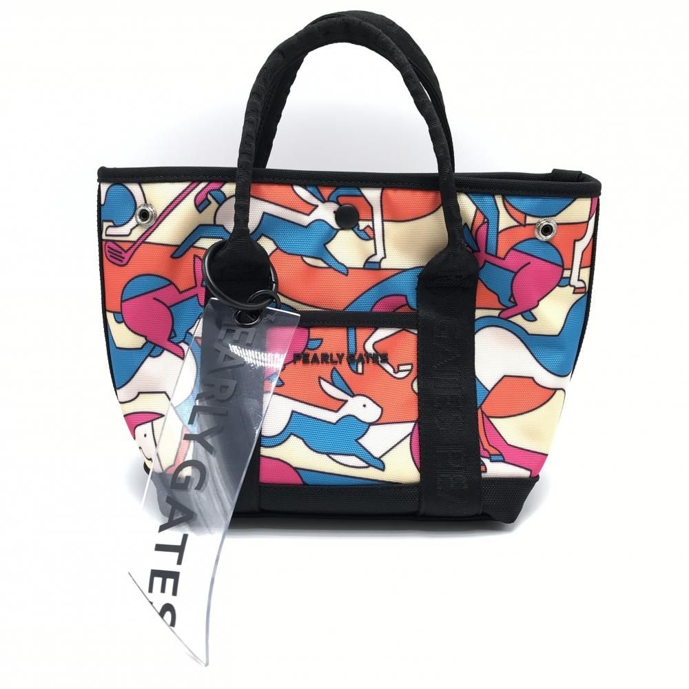 超 パーリーゲイツ カートバッグ ベージュ×ピンク×ライトブルー 総柄 裏地ニコちゃん スマイル ゴルフ 2025年モデル PEARLY GATES