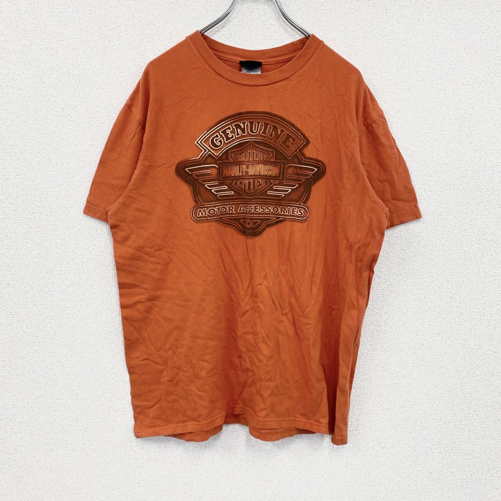 ハーレーダビッドソン 半袖プリントTシャツ オレンジ 胸ロゴ XL レース 