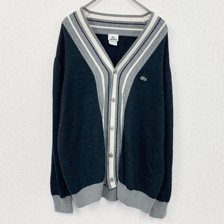 古着 used LACOSTE ラコステ 長袖Vネックコットンニットカーディガン 