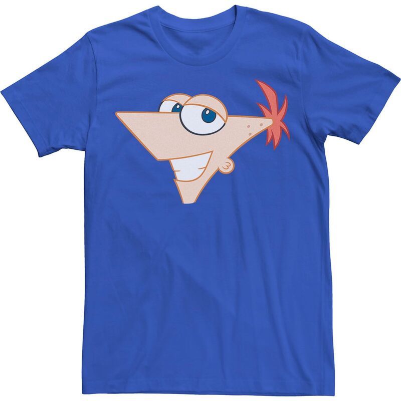 ディズニー メンズ トップス Tシャツ Disneys Phineas And Ferb Large Phineas Face Mens Tee Royal