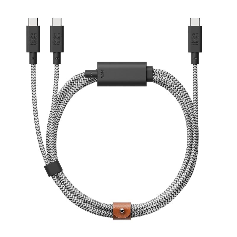 【新品】 Native Union Belt Cable 2-in-1 ? 6.5フィート（約2m）マルチデバイス対応高速充電ケーブル（レザーストラップ付）? Type-Cデバイス全対応 ? 140W USB-C to 2 USB-C ? 再生材使用（ゼブ 1 5,314円