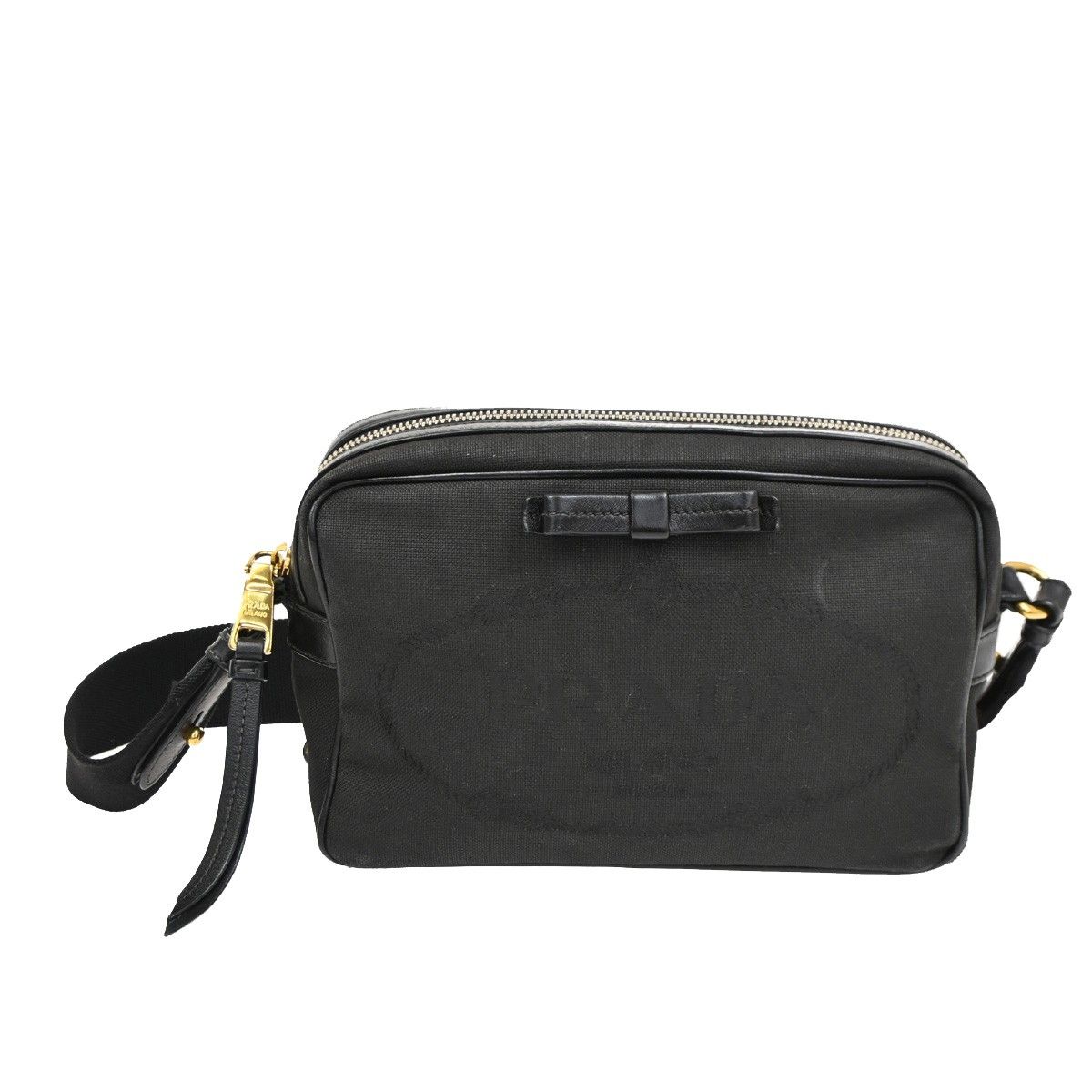 PRADA プラダ ロゴ ジャガード リボン ショルダーバッグ ブラック 