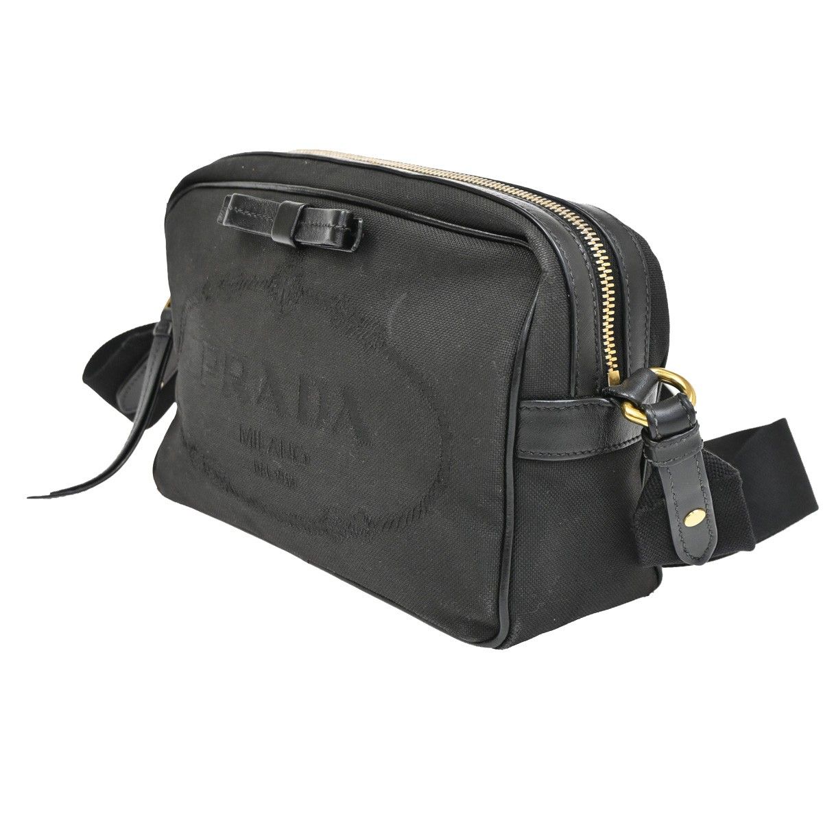 PRADA プラダ ロゴ ジャガード リボン ショルダーバッグ ブラック 