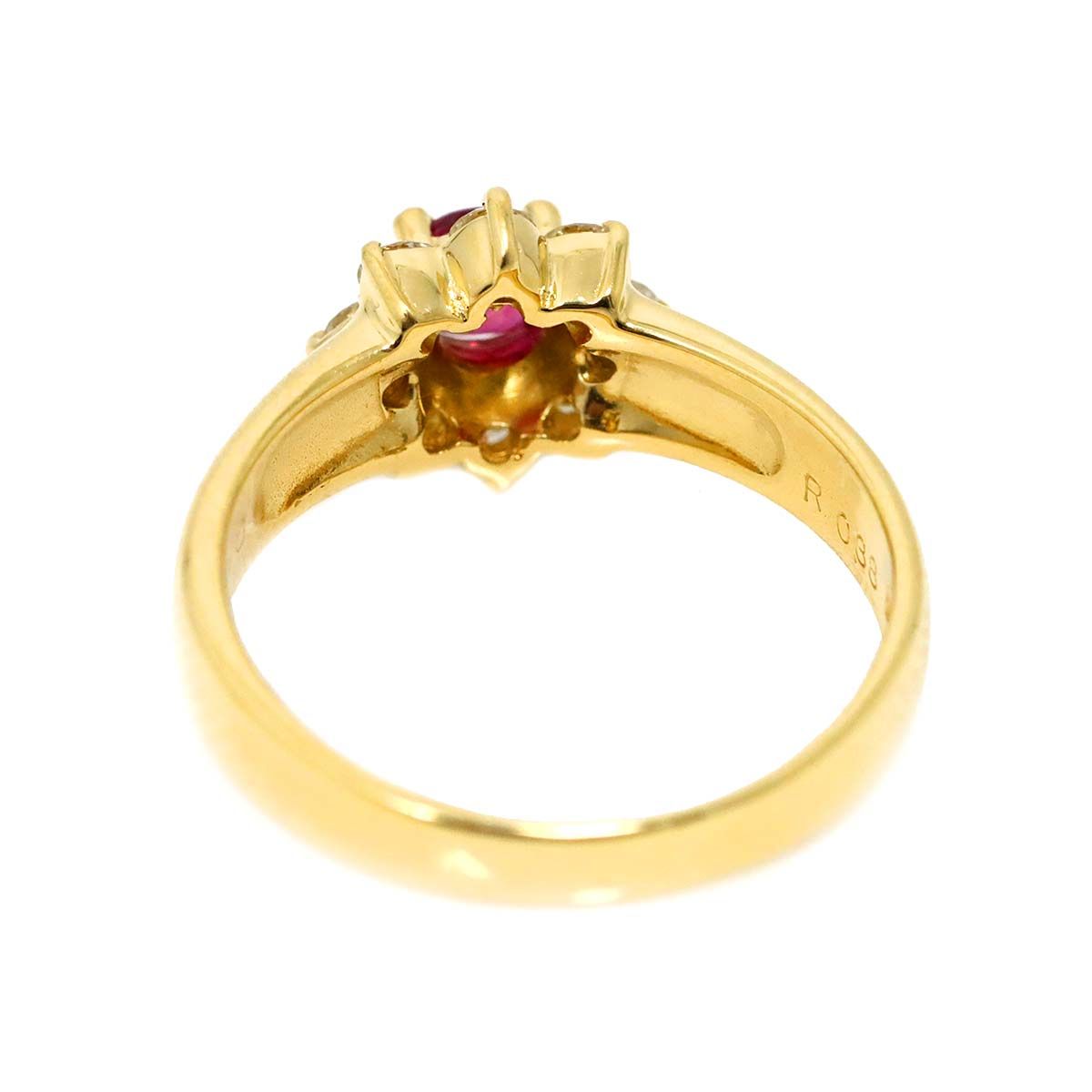 リング 11号 ルビー 0.38ct ダイヤ 0.33ct K18 YG イエローゴールド 