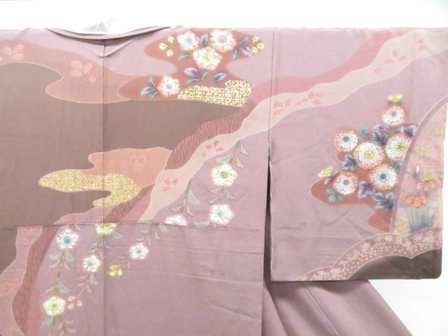 一輝堂】訪問着 金彩 ちりめん 辻ヶ花 正絹 着物 身丈約169cm 裄 一輝堂】訪問着 金彩 ちりめん 辻ヶ花 正絹 着物 身丈約169cm 裄