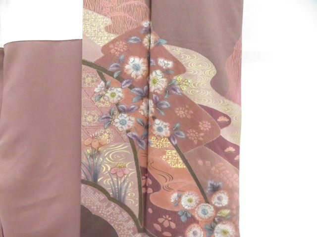 一輝堂】訪問着 金彩 ちりめん 辻ヶ花 正絹 着物 身丈約169cm 裄 一輝堂】訪問着 金彩 ちりめん 辻ヶ花 正絹 着物 身丈約169cm 裄