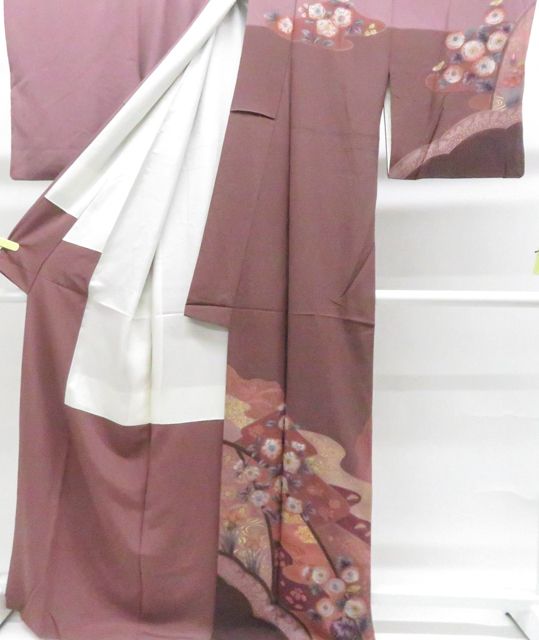 一輝堂】訪問着 金彩 ちりめん 辻ヶ花 正絹 着物 身丈約169cm 裄 一輝堂】訪問着 金彩 ちりめん 辻ヶ花 正絹 着物 身丈約169cm 裄