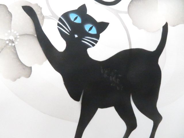 京松】九寸名古屋帯 オリジナル お太鼓柄 猫 ネコ 花 正絹 r8b03 京松】九寸名古屋帯 オリジナル お太鼓柄 猫 ネコ 花 正絹 r8b03