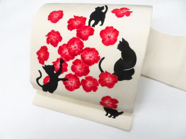 京松】九寸名古屋帯 オリジナル お太鼓柄 猫 ネコ 正絹 r8b03-32 京松】九寸名古屋帯 オリジナル お太鼓柄 猫 ネコ 正絹 r8b03-32
