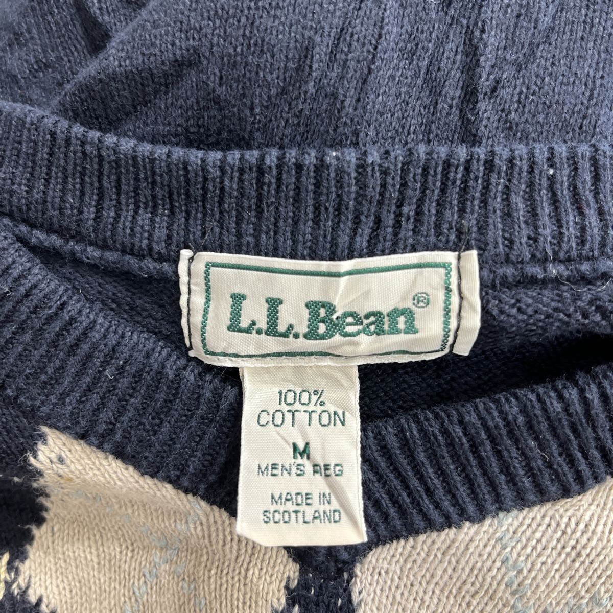 90s～ スコットランド製 L.L.Bean コットンニット セーター M ネイビー 