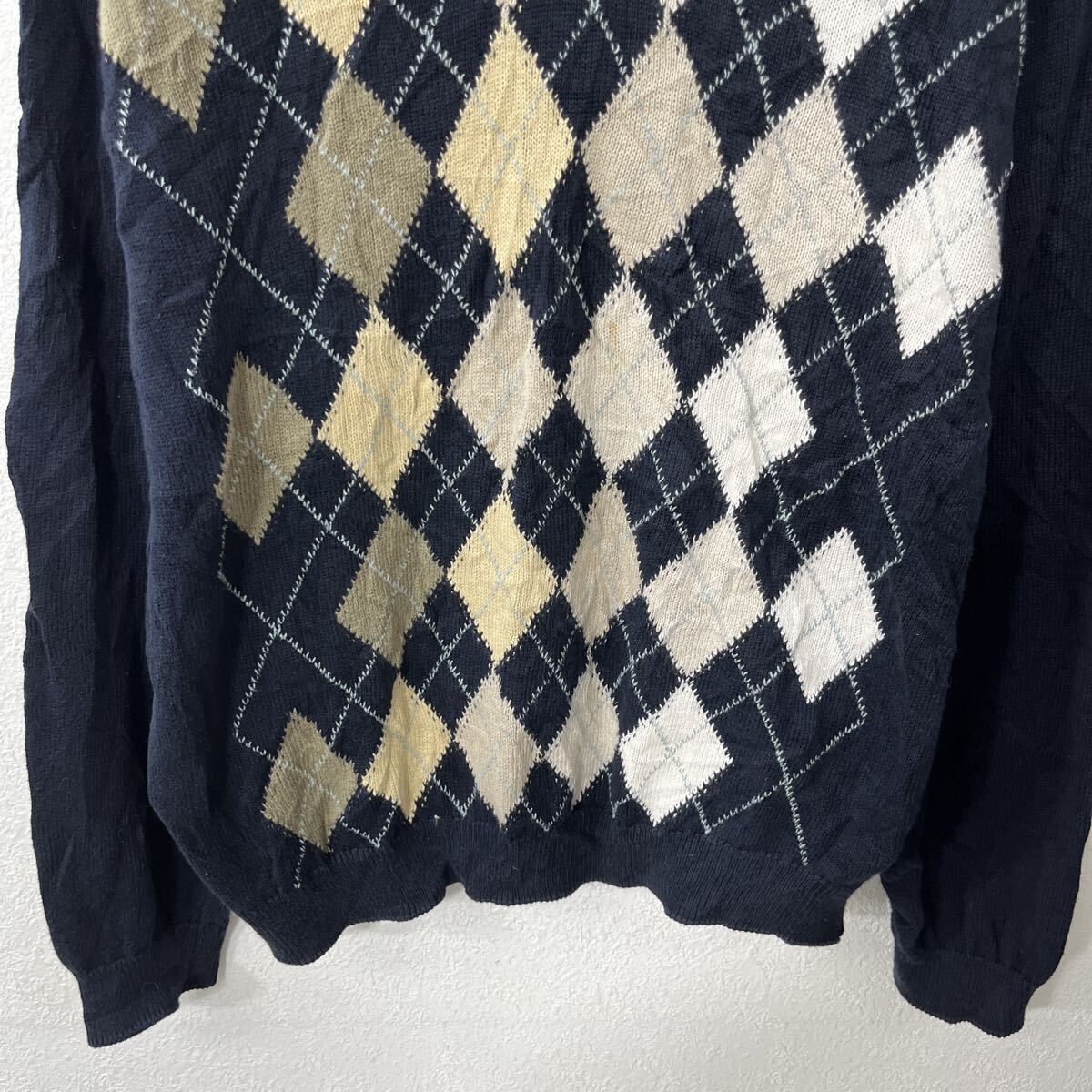 90s～ スコットランド製 L.L.Bean コットンニット セーター M ネイビー 
