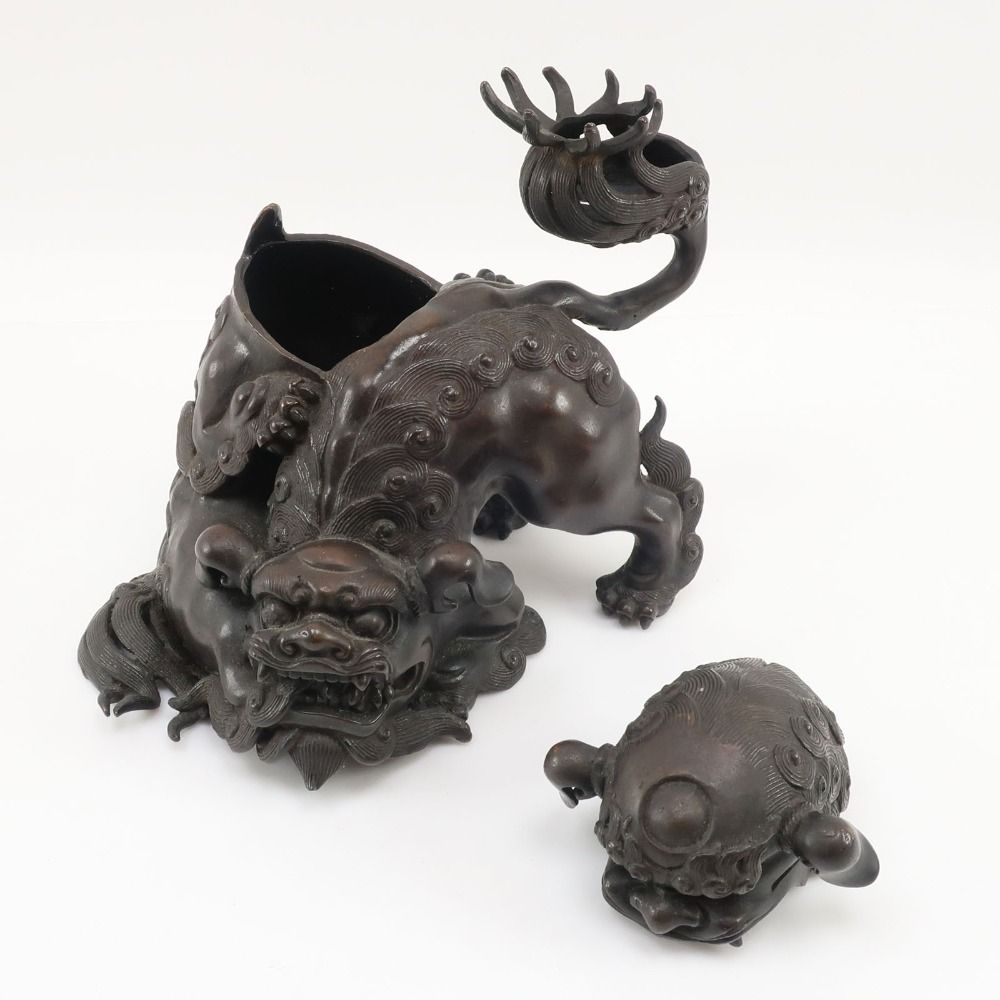 大峰 作 蝋型鋳銅製 戯獅子 置物 香炉 【公式通販】