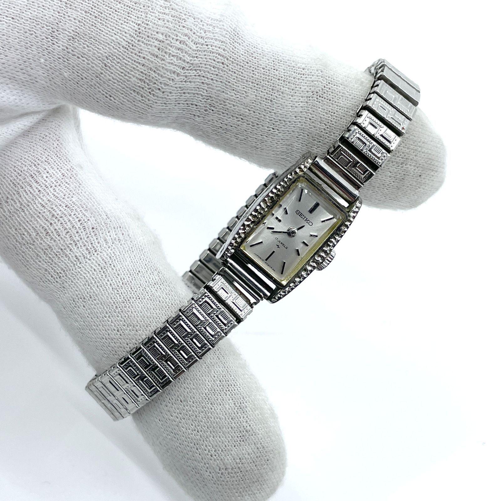 稼働× SEIKO セイコー 2220-3580 シルバー スクエア 白文字盤 2針 