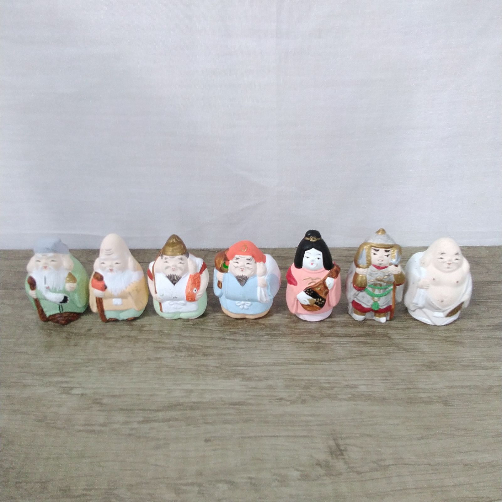 龍虎作 七福神 人形 民芸品 焼物 縁起物 アンティーク インテリア 現状