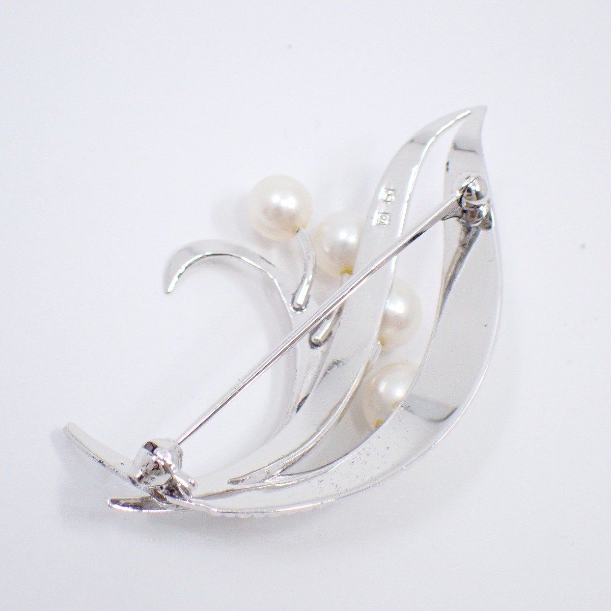 MIKIMOTO ミキモト フラワーリーフモチーフ ブローチ シルバー/パール4