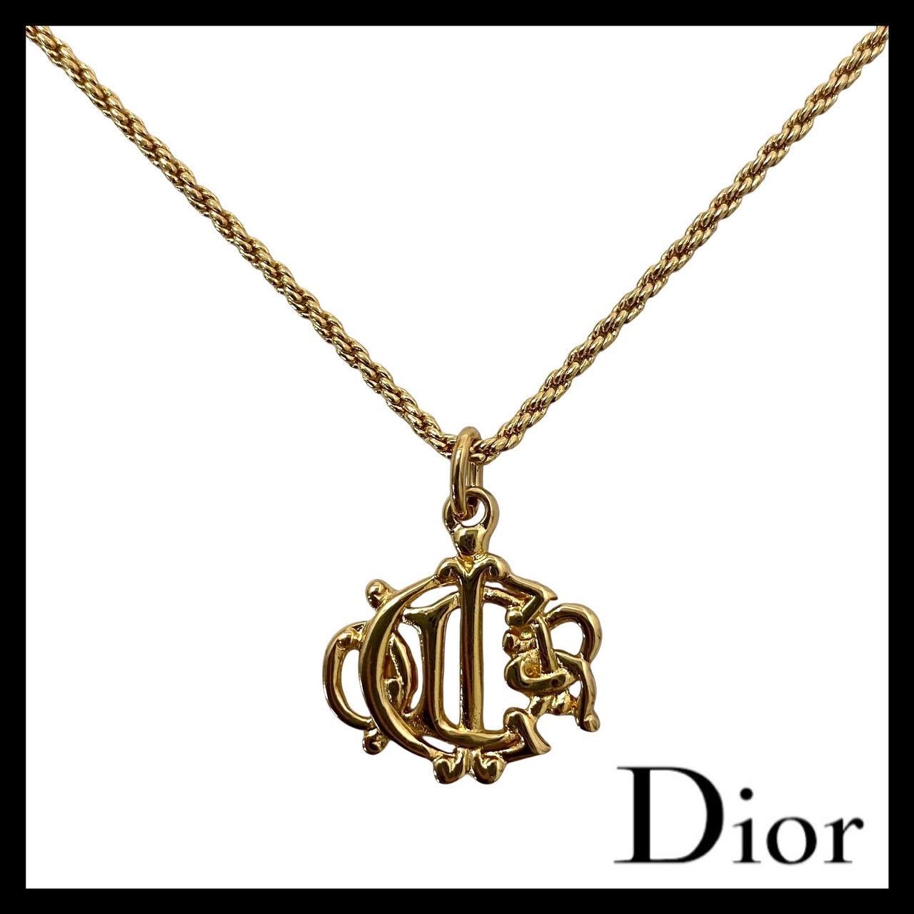 M【Dior】旧ロゴ エンブレム ネックレス ゴールド/金 カラー