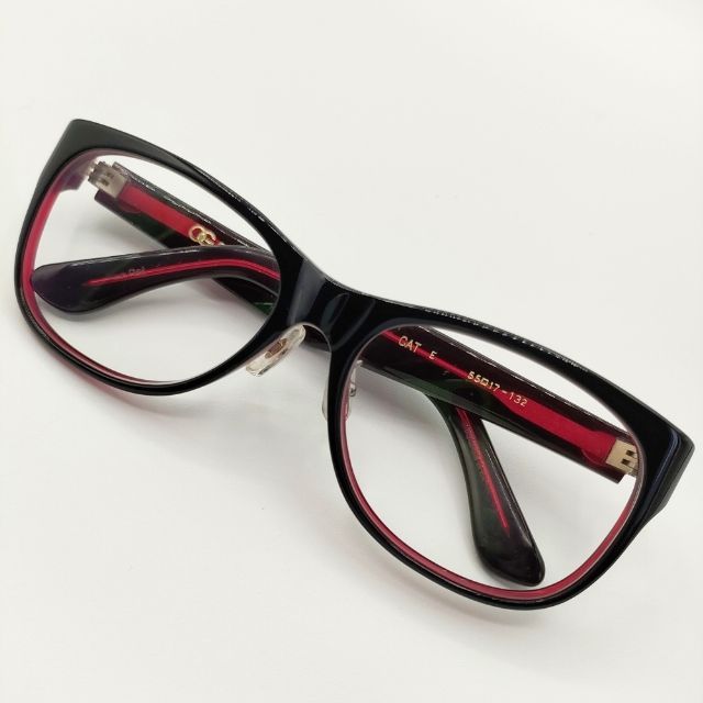 Oliver Goldsmith CAT 55□17-132 度なし メガネ ブラック レッド クリア レディース オリバー ゴールドスミス【中古】5-0813G∞ Oliver Goldsmith CAT 55□17-132 度なし メガネ ブラック レッド