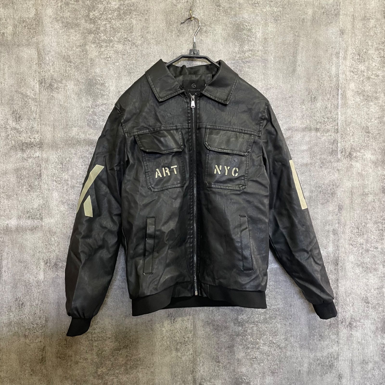 k-232】X-SHANGPIN フェイクレザージャケット XLサイズ 黒 ART NYC 