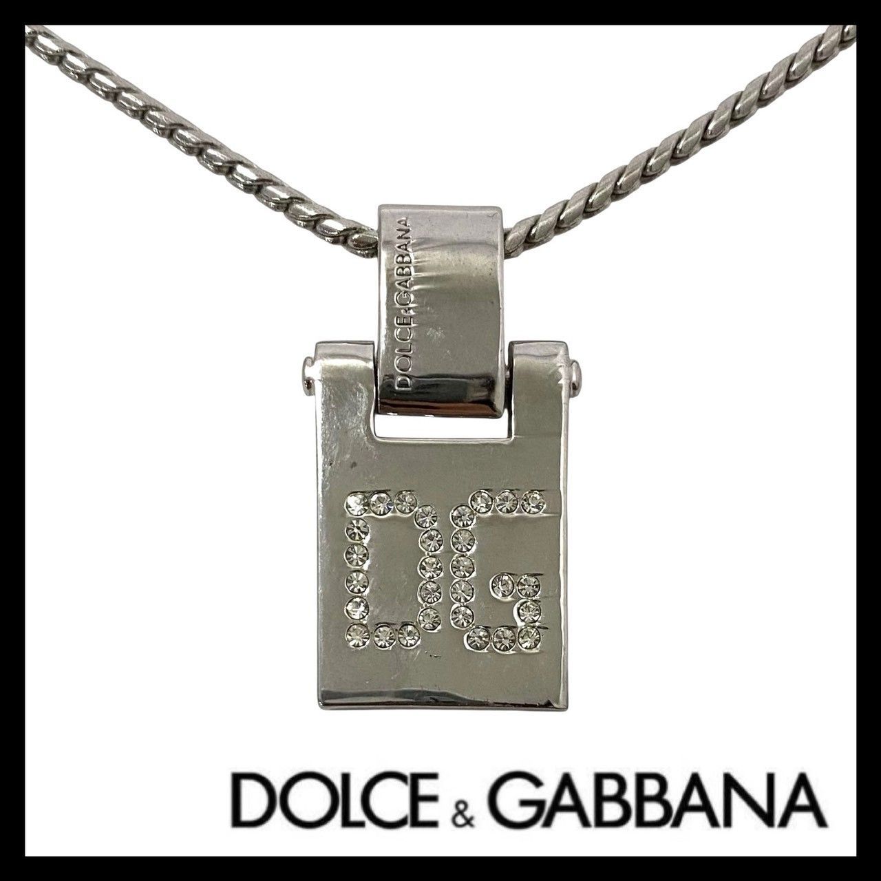 M【DOLCE＆GABBANA】ロゴ ネックレス シルバーカラー ラインストーン 