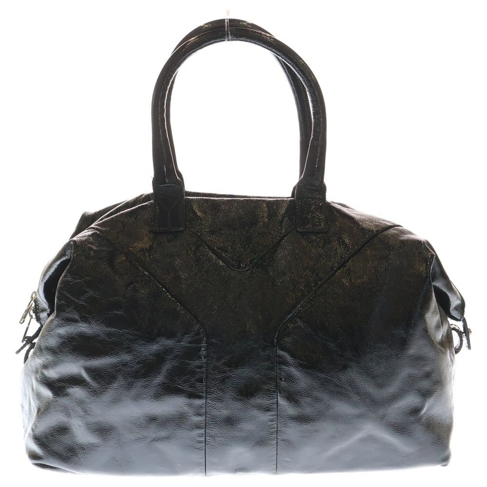 YVES SAINT LAURENT (イヴサンローラン) イージー ボストンバッグ ハンドバッグ ブラック パテントレザー シルバー金具