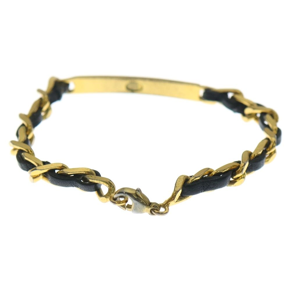 CHANEL チェーンブレスレット ゴールド ブラック CHANEL (シャネル) チェーンブレスレット ブラック×ゴールド レザー×GP