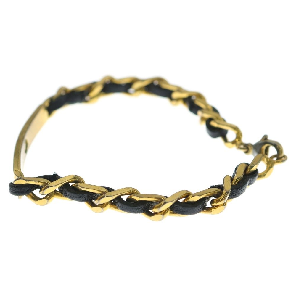 CHANEL (シャネル) チェーンブレスレット ブラック×ゴールド レザー×GP