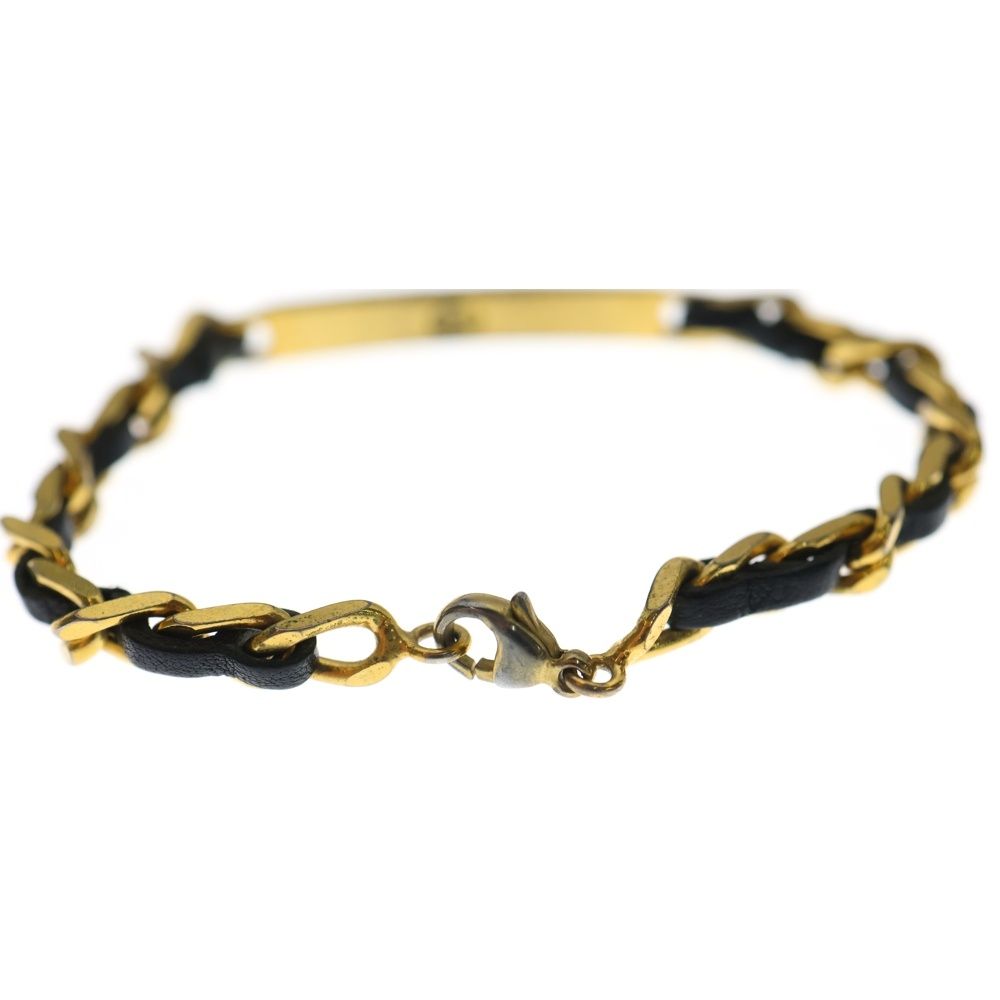 CHANEL (シャネル) チェーンブレスレット ブラック×ゴールド レザー×GP