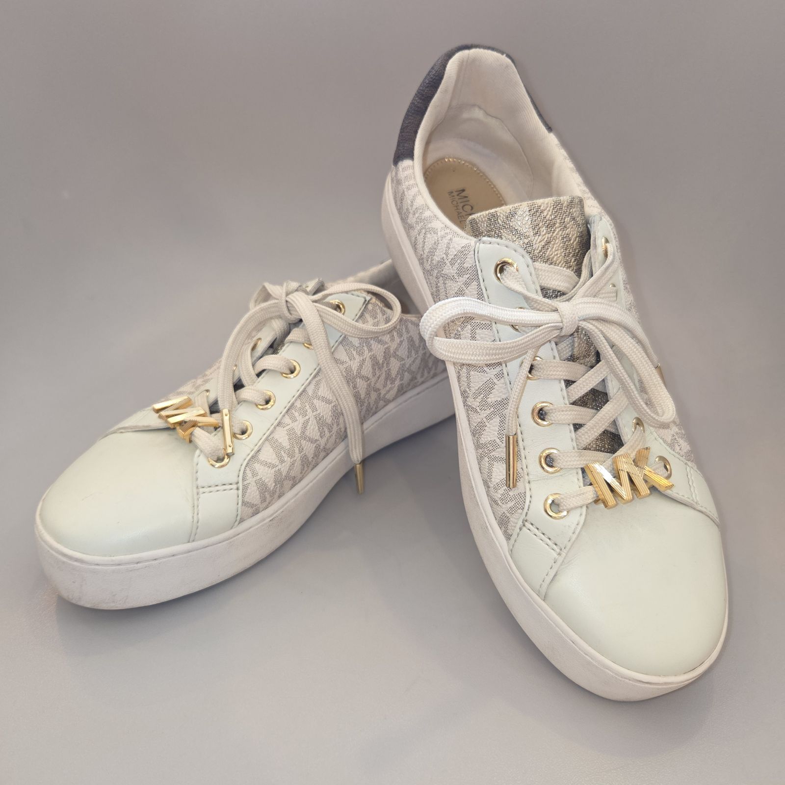 MICHAEL KORS ロゴスニーカー／ サイズ8M 白 ホワイト MK総柄 レース 
