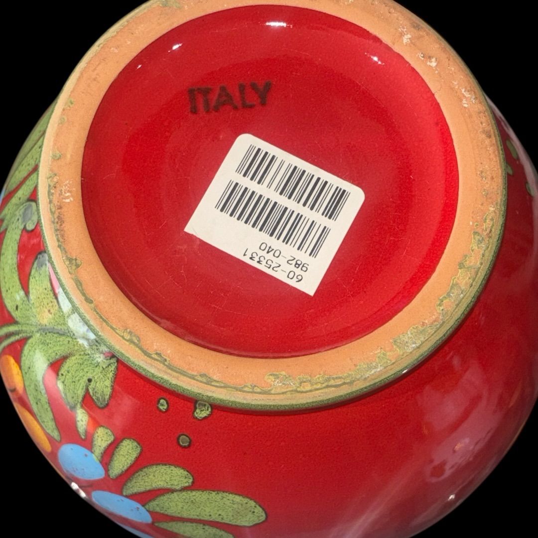 アンティーク イタリア製 陶器 赤 フラワーベース 花瓶 花器 花入れ