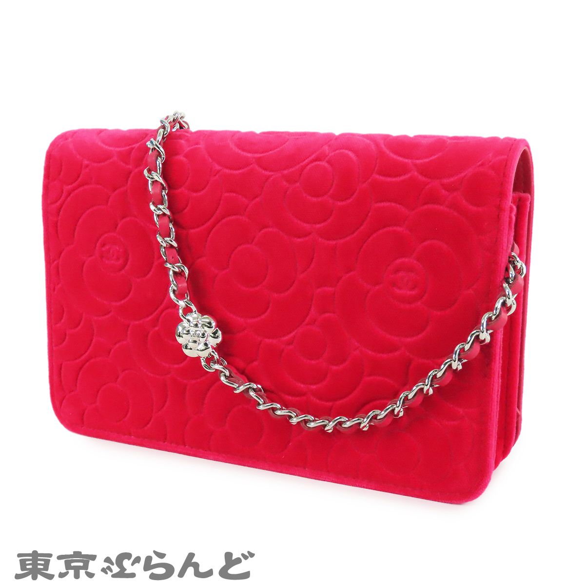 シャネル CHANEL カメリア 長財布 チェーンバッグ レッドピンク 