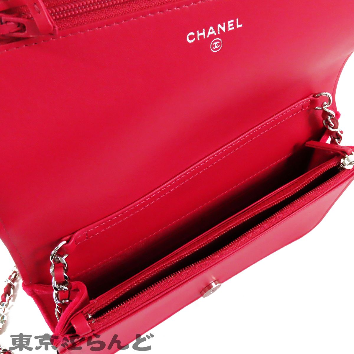 シャネル CHANEL カメリア 長財布 チェーンバッグ レッドピンク 