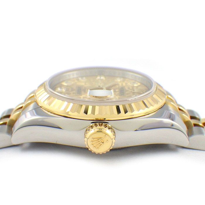 ロレックス Rolex 腕時計 デイトジャスト 179173G G番 2010年 ルーレット刻印 10ポイント ダイヤインデックス シャンパン コンピューター文字盤 彫コン デイト K18YG SS 自動巻き 【中古】 ロレックス Rolex 腕時計 デイトジャスト 179173G G番 2010年