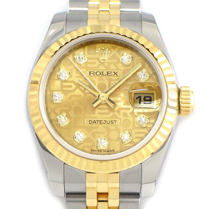 ロレックス Rolex 腕時計 デイトジャスト 179173G G番 2010年 ルーレット刻印 10ポイント ダイヤインデックス シャンパン コンピューター文字盤 彫コン デイト K18YG SS 自動巻き 【中古】 ロレックス Rolex 腕時計 デイトジャスト 179173G G番 2010年