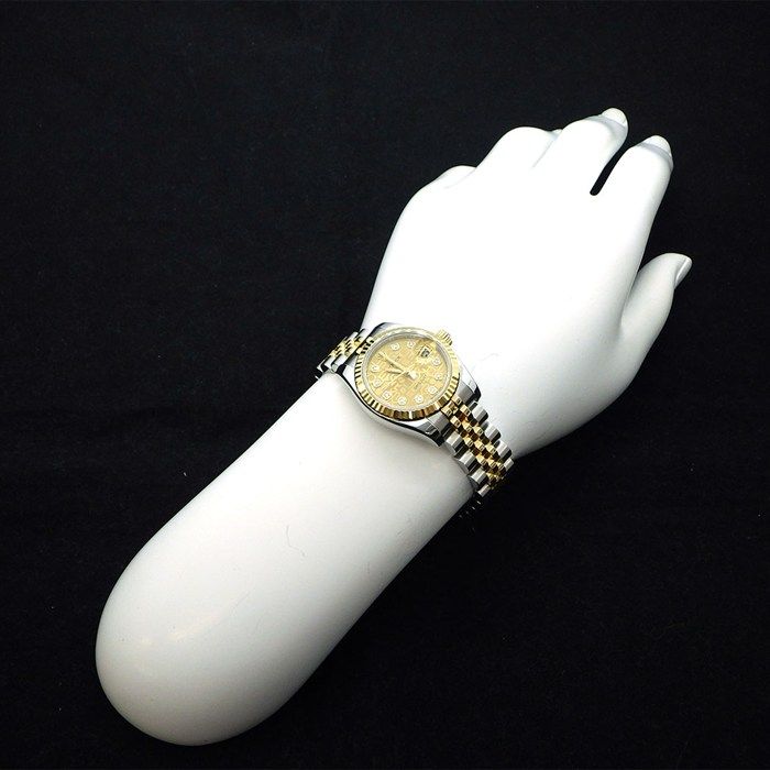 ロレックス Rolex 腕時計 デイトジャスト 179173G G番 2010年 ルーレット刻印 10ポイント ダイヤインデックス シャンパン コンピューター文字盤 彫コン デイト K18YG SS 自動巻き 【中古】 ロレックス Rolex 腕時計 デイトジャスト 179173G G番 2010年